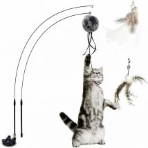 Ahlsen Jouet en plumes pour chats, jouet pour chat, canne à pêche rétractable, interaction chat et chaton d'intérieur