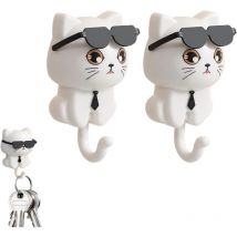 Ccykxa - Juego de 2 ganchos con forma de gato, gancho de gravedad sin perforaciones, llavero con forma de gato y gafas de sol de dibujos animados,