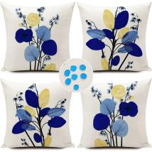 Juego de 4 fundas de cojín para exterior con diseño de hojas azul marino, impermeables, decoración artística para sofá, sala de estar y jardín, 45 x