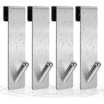 Ccykxa - Juego de 4 ganchos para puerta de ducha, de acero inoxidable, para toallas, sin marco, sin necesidad de taladrar (16,5 x 2,5 cm, plateados)