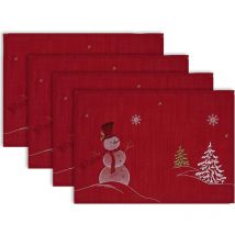 Ccykxa - Juego de 4 manteles individuales bordados de muñeco de nieve, 33 x 48 cm, rojo