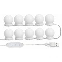 Ccykxa - Kit D'Eclairage Miroir Led Pour Coiffeuse, Avec 10 Ampoules Reglables, 10 Luminosite Et 3 Modes D'Eclairage, Type Usb, Blanc - Blanc,
