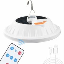 Ccykxa - Lámpara solar para camping de 120 led con control remoto, recargable por usb, regulable, portátil, resistente al agua IPX7, ideal para