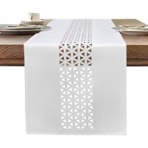 Lin Chemin de Table Blanc Moderne 183 x 35 cm Chemin de Table Aspect Lin et Lavable pour Décoration de Table à Manger, Le Restaurant, La Fête de