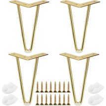Lo de 2 Pied de Meuble Doré 20 cm Pieds de Table en Épingle à Cheveux avec Vis et Rotège Pieds Pied de Table Metal Doré Pied Table Basse Pieds de