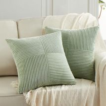 Lot de 2 Boho Housse de Coussin 45x45 Vert Sauge,à Motif Croisé Decoration Housses de Coussin en Velours Côtelé,Douillet Taie d'oreiller Housse