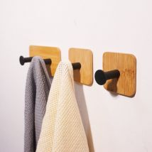 Lot de 3 crochets auto-adhésifs (noirs), crochets en bambou, crochets sans couture réutilisables, crochets adhésifs très résistants, crochets pour
