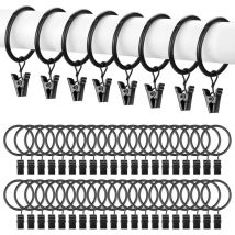 Lot de 40 Anneaux de Rideaux en Métal, Diamètre Intérieur de 38mm, Noir Anneaux pour Rideaux, Antirouille Anneaux Rideaux avec Pinces, Rideau