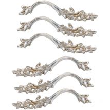 Ccykxa - Lot de 6 poignées rétro de luxe en métal argenté avec motif floral pour commode, tiroir, cuisine, armoire de salle de bain