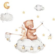 Ccykxa - Mural Ours Lapin Stickers Muraux Avec étoiles Lune Nuages Lapin Ours Autocollant Mural Stickers Chambre Enfants Stickers Muraux Enfants