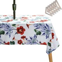 Nappe avec Trou pour Parasol, Nappe De Table étanche, Nappe D'Extérieur avec Fermeture éclair pour La Soirée De Jardin Et Barbecue (Rond 153 cm,Fleur