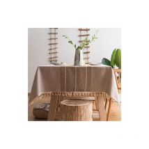 Nappe de Table rectangulaire en Coton et Lin Solide Broderie à Gland Coton Couverture De Table en Linge pour Cuisine Salle à Manger Décoration de