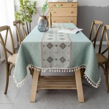 Nappe Rectangulaire Anti Tache Nappe Lin Coton Nappe Brodé Nappes Imprimées élégantes de Style Chinois pour Table de Cuisine Decoration bleu (Carré,