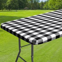 Ccykxa - Nappe Rectangulaire Vichy Noir et Blanc Nappe Plastique avec Bords élastiques Flanelle Imperméable Protecteur de Table pour Salle à Manger