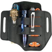 Ccykxa - Noir) Cuir edc Sac Fourreau en Cuir Organisateur en Cuir Tactique Multi Sac à Outils Sac en Cuir Lampe de Poche Outil Porte-Stylo avec