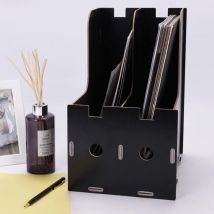 Noir.Porte-Revues en Bois à Deux Compartiments Boîte de Rangement de Bureau pour Cahiers Magazines Boîte de Stockage pour Papier A4, Dossiers et
