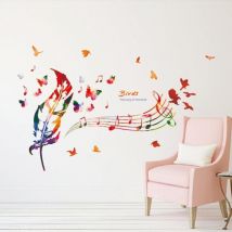 Ccykxa - Notes de Musique en Couleurs Stickers Muraux avec Plume Colorée, Oiseaux et Papillons Décoration Amovible diy Vinyle Mur Maison Stickers