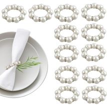 Perle Blanche, s)Rond de Serviette de Table, 12 Rond de Serviette, Rond de Serviette Doré, Rond de Serviette Argenté, avec Motifs Forme Feuilles et