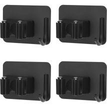 Porte Balais Mural Inoxydable Adhésif Mop Support avec Crochets pour Cuisine Jardin Balcon Garage 4Pcs Noir - Ccykxa