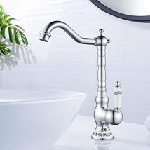 Ccykxa - Retro Basin Faucet, Chrome Brass Bathroom Faucet, High Arc Basin Mixer Tap for Bathroom Sink or Basin, Hot and Cold Water Available