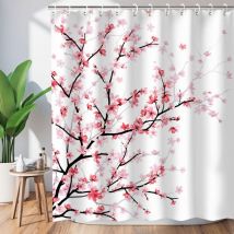 Rideau de Salle de Bain en Tissu avec Crochets, Motif Floral Rose Sakura, Rideau de Douche décoratif pour Salle de Bain, Lavable en Machine, 182,9 x
