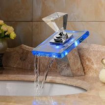 CCYKXA Kitchen Bathroom Basin Faucet LED Light Creative Faucet Copper Waterfall Glass Hot and Cold Faucet Bathroom Hot and Cold Water Mixer LED Color