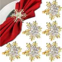 Rond de Serviette pour Noël 6 pièces Rond de Serviette Or Rond de Serviette de Flocons de Neige pour Noël décoration de Table,fêtes,Mariages, dîners