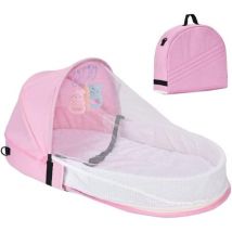 Rose)Lit de Voyage pour bébé, Lit de Voyage Portable pour bébé avec Moustiquaire et Jouets, Lit bébé Pliable, Nacelle Pliable, Lit bébé, Lit de