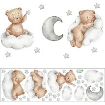 Ccykxa - Stickers Muraux Animaux Autocollant Mural Ours Nuages Lune et Étoiles Amovible Art Stickers Ourson Décoration pour Bébé Pépinière Chambre