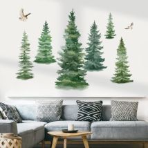 Ccykxa - Stickers Muraux Grand Arbre Vert Autocollant Mural Arbre Forêt Oiseaux Décoration Murale Chambre Enfants Salon Bureau(H:95cm)