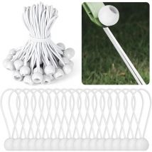 Tendeur Elastique,Tendeur Bache,50 Pièces Blanc Tendeurs en Caoutchouc avec Boule en Plastique,Corde Elastique pour Bache,Tentes,Bâches,Camping