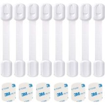 Ccykxa - Verrous de sécurité pour armoires - Sécurité pour les bébés - Sangles réglables - Sans perçage et outils nécessaires - Blanc - Lot de 8