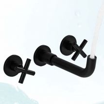 Ccykxa - Waschbecken-Mischbatterie, mattschwarz, Wandmontage, Badezimmer-Wasserhahn, Doppelgriff, Messing-Waschtisch-Mischbatterie