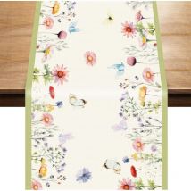 CCYKXAA 1 Pcs Chemin de Table Printemps, 33x183cm Saisonnier Floral Coloré Décorations de Chemin de Table Fleurs Nappe Printemps Chemin de Table de