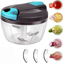 A 1 pcs Hachoir Manuel 500ml, Hachoir Oignon Avec 3 Lames En Acier Inoxydable, Coupe Oignon Manuel avec Acier Inoxydable 3 Lames, Mixeur Manuel Coupe