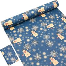 A 15m x 43cm Navy Blue Recyclable Christmas Wrapping Paper Roll Printed with Star Snowflake Snowman for Christmas Gift Wrapping Party Decoration