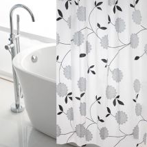 A 180x180CM Rideau de Douche Motif de Fleurs Extra Large Rideau de Salle de Bain Goutte Rideau de Douche Imperméable et Anti-moisissure, peva Rideau