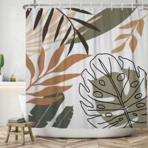 A 180x180cm Rideau de Douche végétal Abstrait Rideau de Bain bohème Lavable Rideau de Salle de Bain botanique Tropical Rideau de Douche d'art du