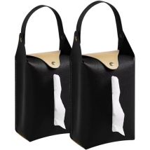 A 2 Paquets 12×8×24cm Boîte à Mouchoirs de Voiture, Sac à Mouchoirs Papier Boite Suspendu Pliable, Mouchoirs Tissus Homme en Cuir pu Noir pour