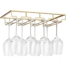 A (40× 22× 6cm)Doré Support de Verre à Vin - Porte-Verres à Pied Suspendu sous Armoire en Métal avec Vis, Support de Rangement pour Verre en Fer