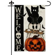 A Bannière Halloween, Drapeau Jardin Double Face 30x45cm Citrouille de Chat Effrayant Drapeau de Drapeau de Jardin d'Halloweenpour la Décoration