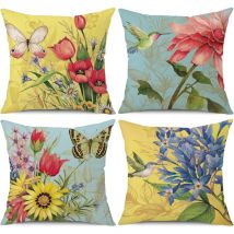 Ccykxa - a de 4 housses de coussin décoratives en lin pour canapé, salon, extérieur et printemps, été, 45 x 45 cm, motif floral et papillon