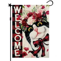 A Drapeau de jardin de chat de la Saint-Valentin, drapeau de la Saint-Valentin, drapeau de jardin de chat, drapeau de jardin de printemps été