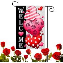 A Drapeau de jardin de Saint-Valentin - Drapeau de Saint-Valentin en forme de cœur pour jardin - Imperméable avec impression double face pour jardin,