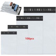 A Enveloppe Plastique Expedition, 100pcs 4 tailles assorties Enveloppes d'expédition blanches Adhésif auto-scellant Sacs d'emballage Résiste à l'eau