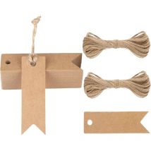 A (Marron)100PCS Étiquettes Kraft,Étiquette Cadeaux,7x2cm Kraft Étiquettes - Étiquettes Vierges pour Mariage,Anniversaire,Noël- Avec 20M de Ficelle