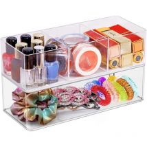 Rangement Maquillage Set of 2, Acrylique Organisateur Maquillage Tiroir Boite Rangement Maquillage Empilable,Makeup Organizer Rangement Bijoux pour