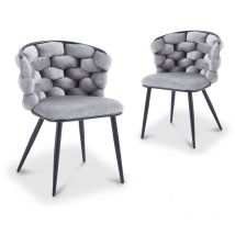 Deco In Paris - cecile - Lot de 2 chaises en velours gris pieds en métal noir cecile
