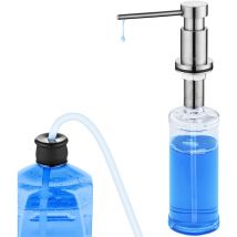 Distributeur de Savon Cuisine Encastrable Brossé, Distributeur de Détergent pour Évier avec Bouteille de 300ML et Tuyau de Rallonge de 1,2 m - Acier
