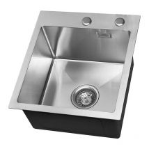 Cecipa - vier 1 Bac 40 × 45 cm Évier Cuisine 304 Montage à Encastrer ou à Fleur de Plan, avec Siphon, Trop-Plein, Distributeur de Savon Non Inclus